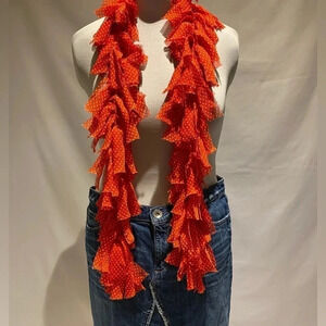 Coldwater Creek red polka dot ruffled scarf, NWT